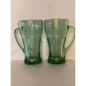 VTG Set of 2 Libbey Coca-Cola Glass w/Handle Georgia Green Mugs Heavy 14 oz